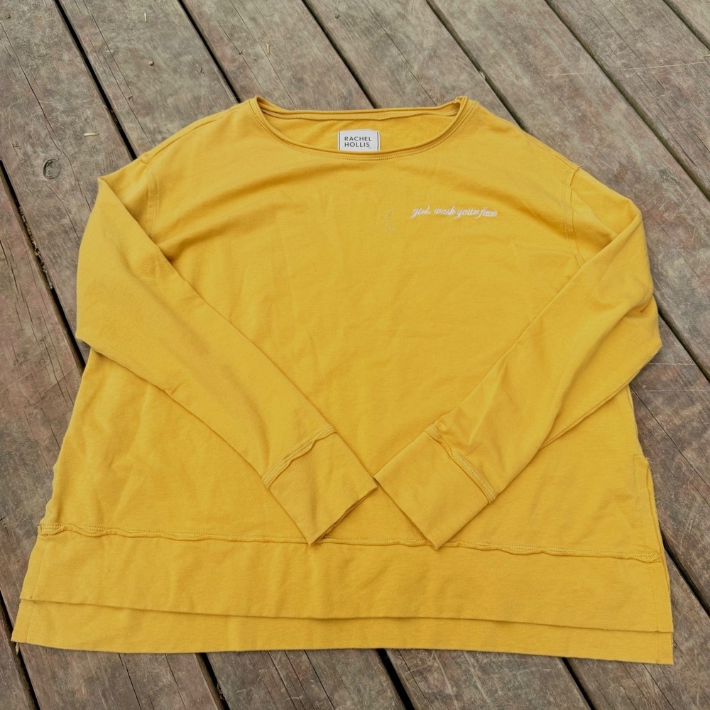 Rachel Hollis Girl Wash Your Face Sweatshirt Mustard Yellow Boxy Pullover Small